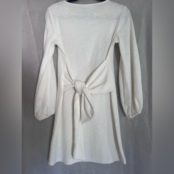 Tie waist Sheath Dress with Bishop Sleeves and Crew Neck​ - Picture 2 of 7